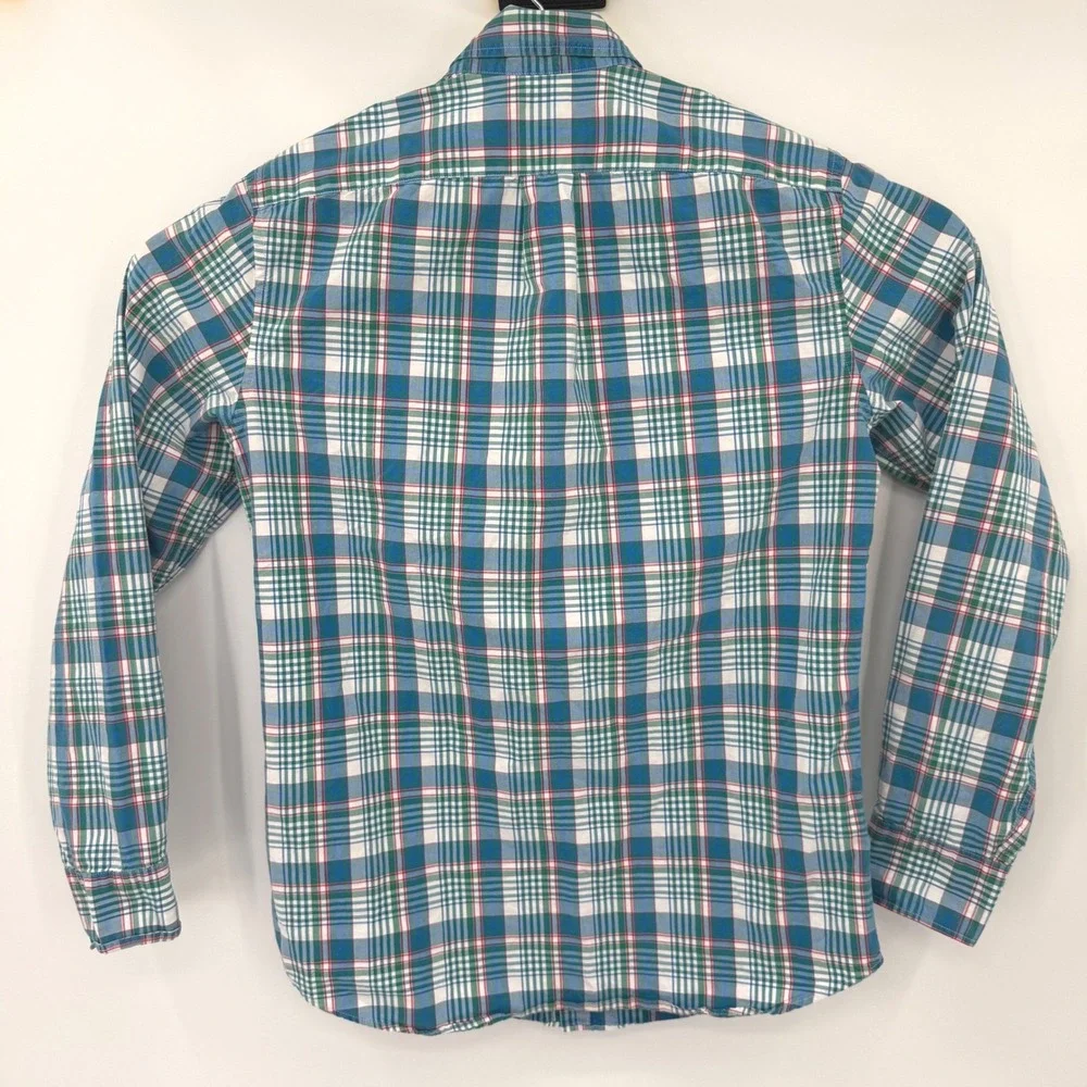J.Crew Button Down Mens Small Blue Green Plaid Classic Fit Cotton Shirt Casual